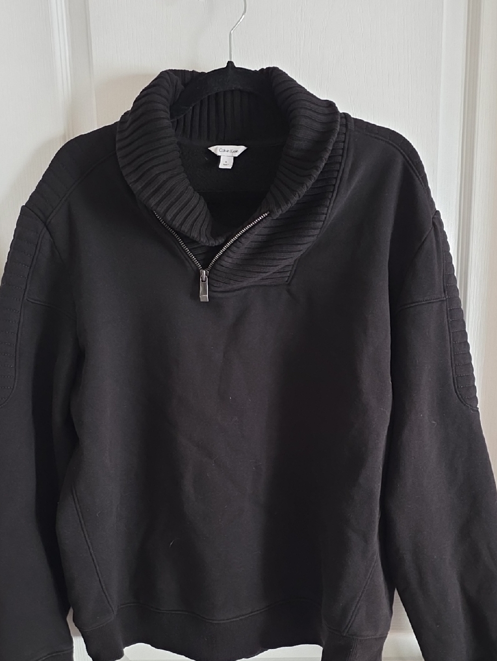Calvin Klein Black Ribbed Shawl-Collar Zip Pullover